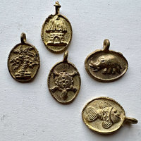 Ghanaian Brass Pendant Charms: Set of 5