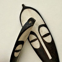 Kenyan Batik Bone Pendant: Elongated African Mask 