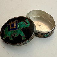 SOLD: Sterling Silver Enamel Pill Box: Elephant
