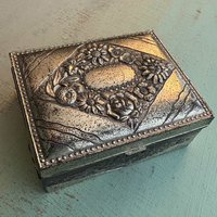 SOLD: Vintage Embossed Metal & Wood Box