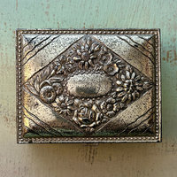 SOLD: Vintage Embossed Metal & Wood Box