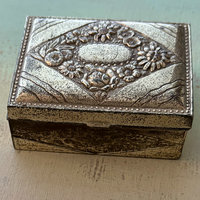 SOLD: Vintage Embossed Metal & Wood Box