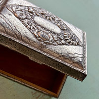 SOLD: Vintage Embossed Metal & Wood Box