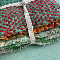Kantha Stitch Large Scrap Bundle: Evergreen 1