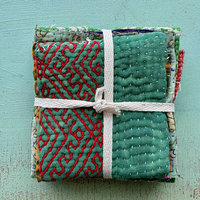 Kantha Stitch Large Scrap Bundle: Evergreen 1