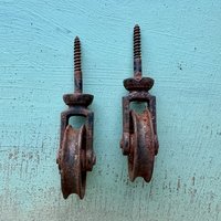 Vintage Rusty Metal Wheels/Pulleys: Pair