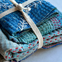Kantha Stitch Scrap Bundle: The Blues