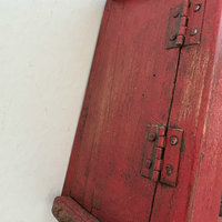 Rustic Teak Wood Clock Box: Red Medium