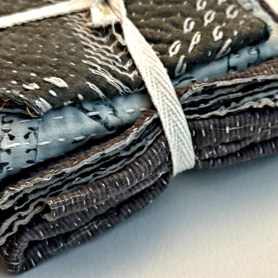Kantha Stitch Large Scrap Bundle: Achromatic 2