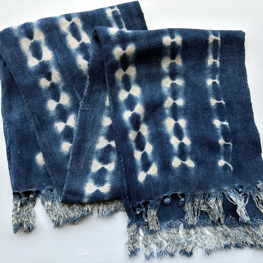 African Indigo Rustic Mudcloth Fabric/Scarf/Runner: Light