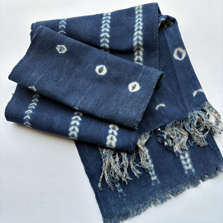African Indigo Rustic Mudcloth Fabric/Scarf/Runner: Mid