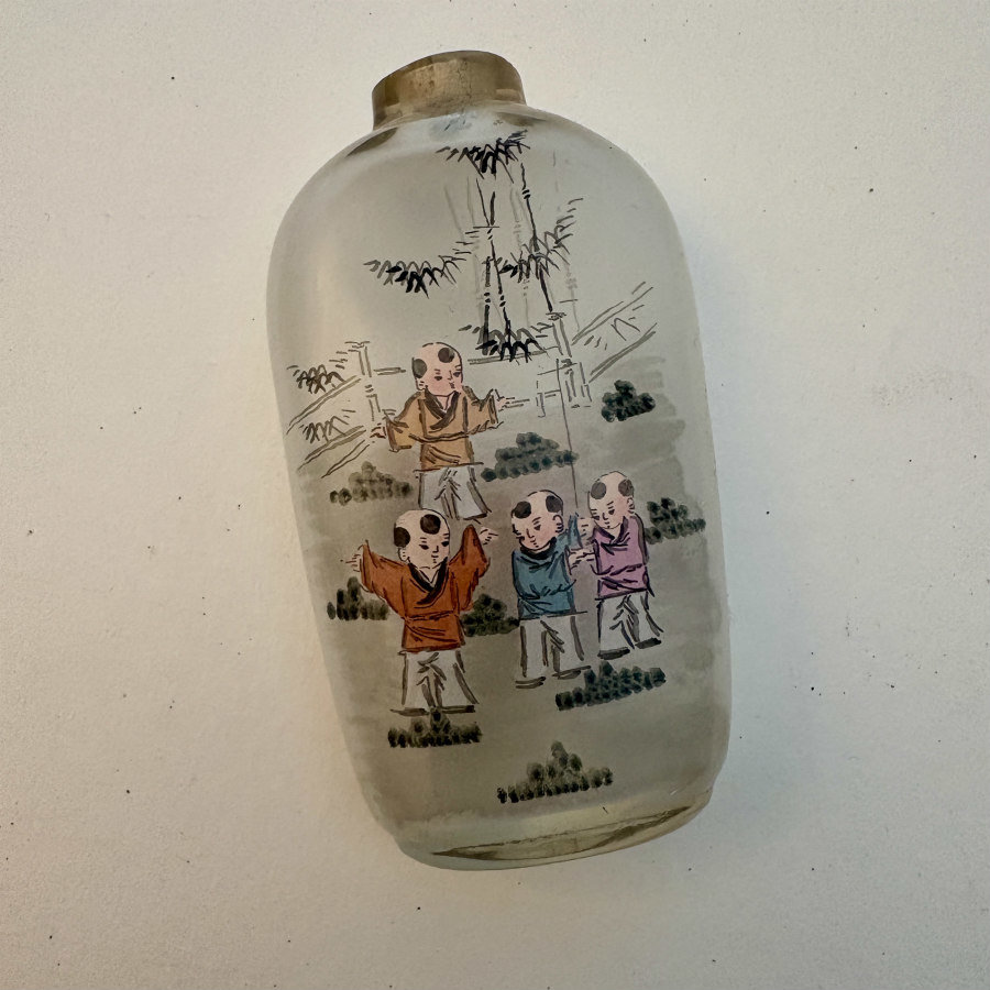 Vintage Asian Reverse Glass Hand Painted Perfume Bottle