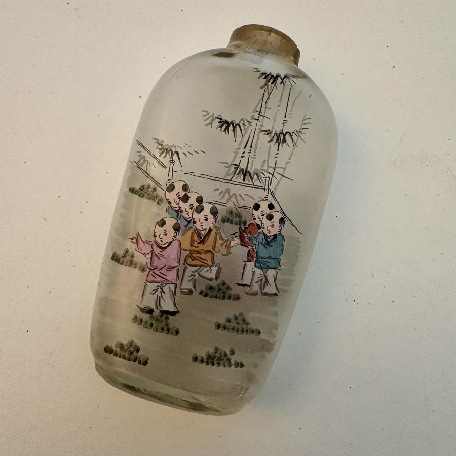 Vintage Asian Reverse Glass Hand Painted Perfume Bottle