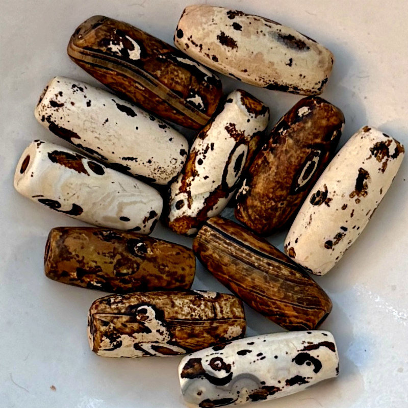 SOLD: Tibetan Agate Barrel Beads: Set of 5