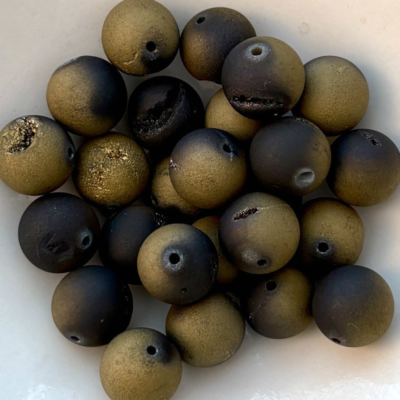 SOLD: Druzy Black Gold Agate Beads: Set of 13