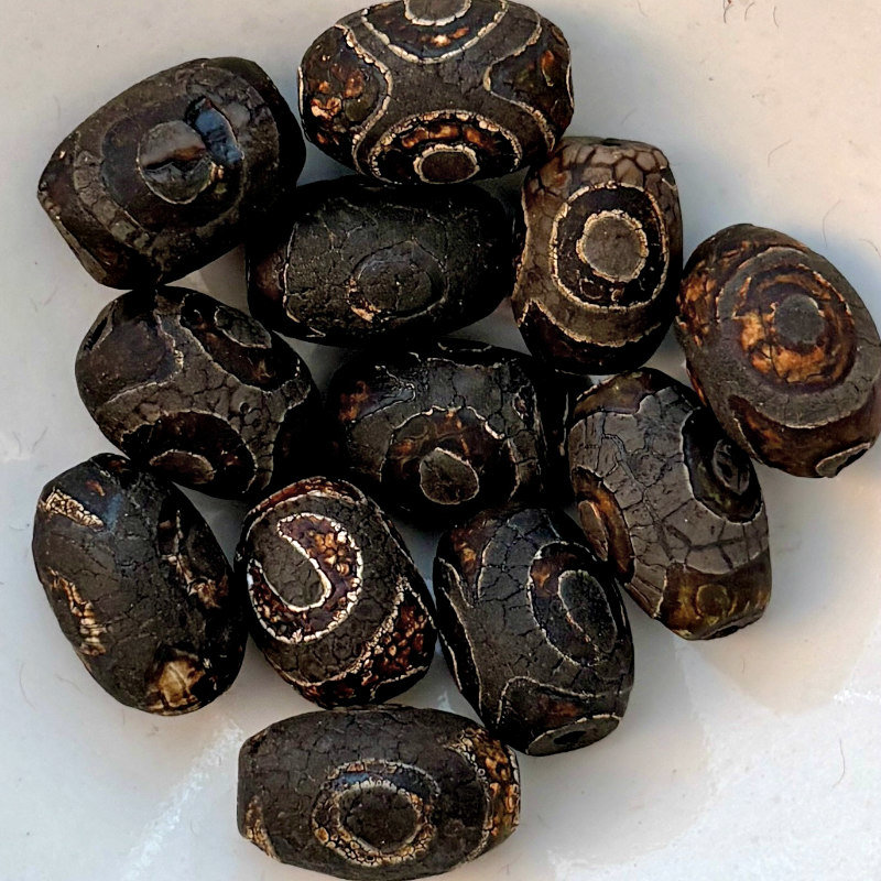 SOLD: Tibetan Agate Barrel Beads: Set of 6