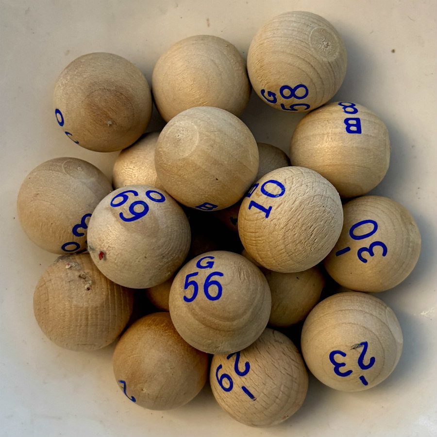 SOLD: Vintage Wood Bingo Balls: Set of 18