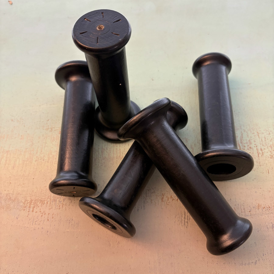 Vintage Black Textile Spools: Duo