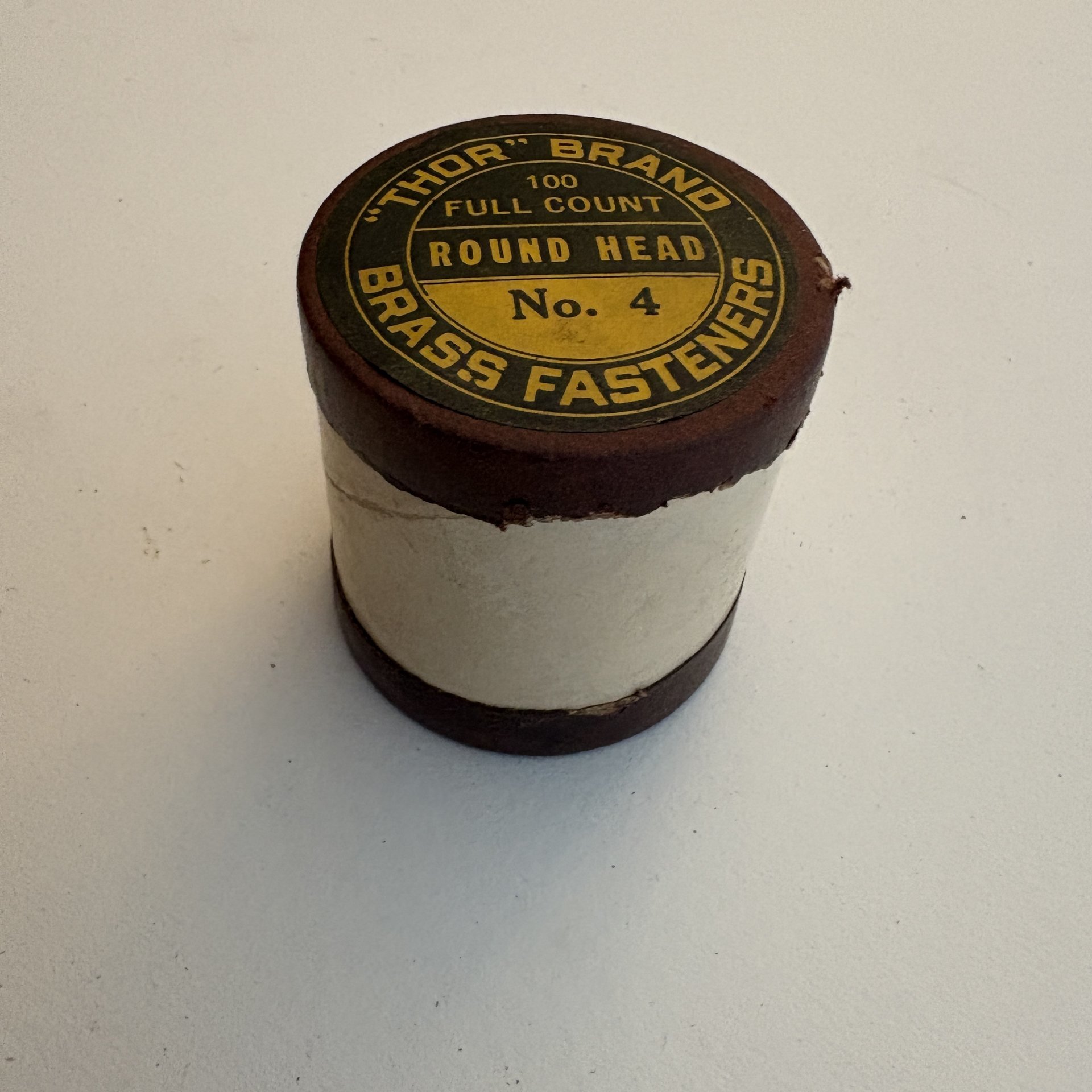 Vintage "Thor" Brand Brass Fasteners in Cylinder Box