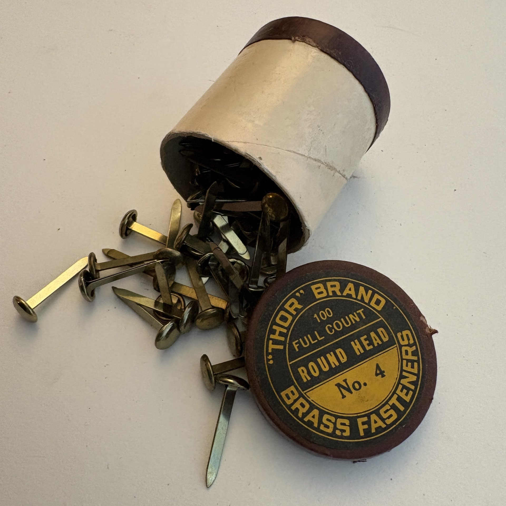 Vintage "Thor" Brand Brass Fasteners in Cylinder Box