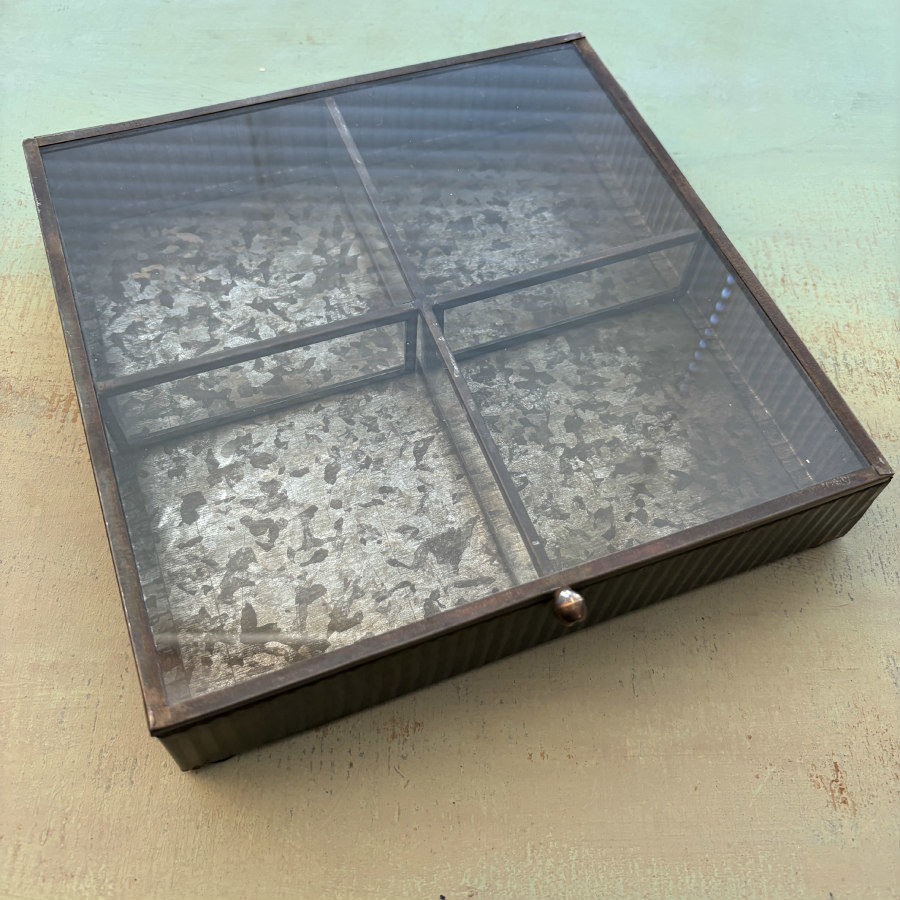 SOLD: Brass and Leaded Glass Box: Large