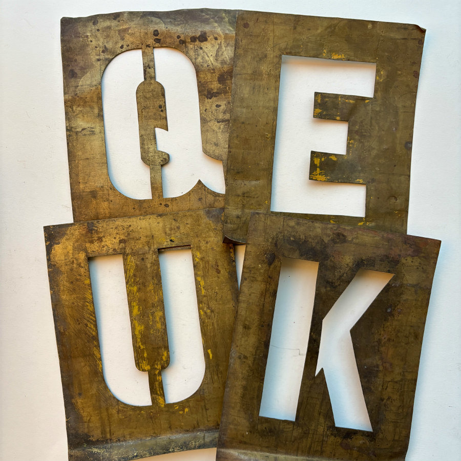 Vintage Large Brass Letter Stencil Set
