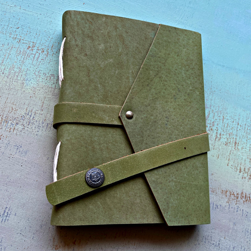 Moss Green Leather Journal: Ruled Ochre Pages
