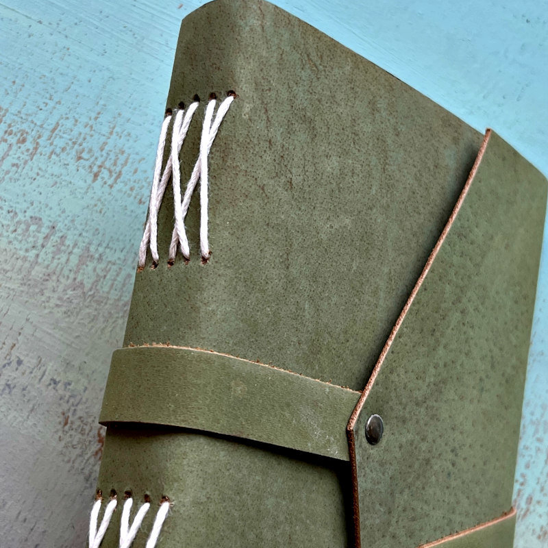 Moss Green Leather Journal: Ruled Ochre Pages