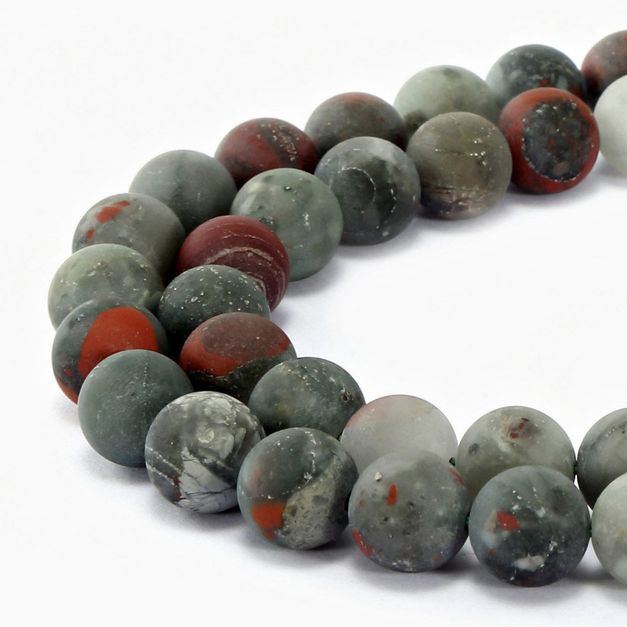 African Bloodstone Matte Round Beads