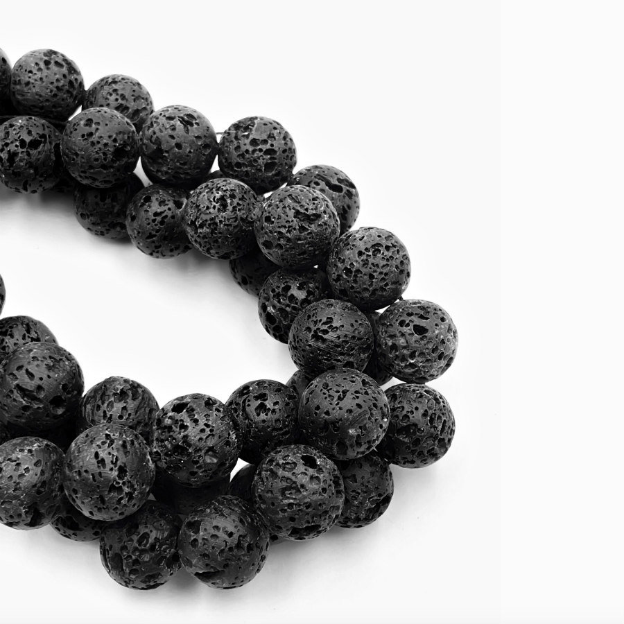 Natural Black Lava Rock Round Beads