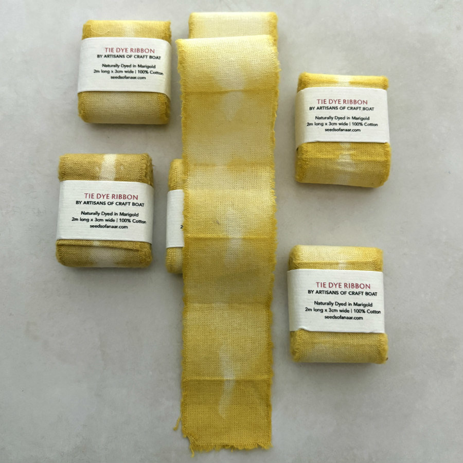 Natural Tie Dyed Cotton Ribbon Set: Marigold