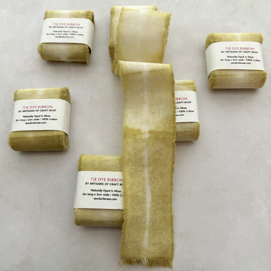 Natural Tie Dyed Cotton Ribbon Set: Moss