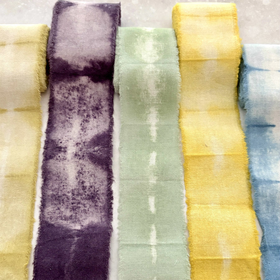 Natural Tie Dyed Cotton Ribbon Set: Multi-Color