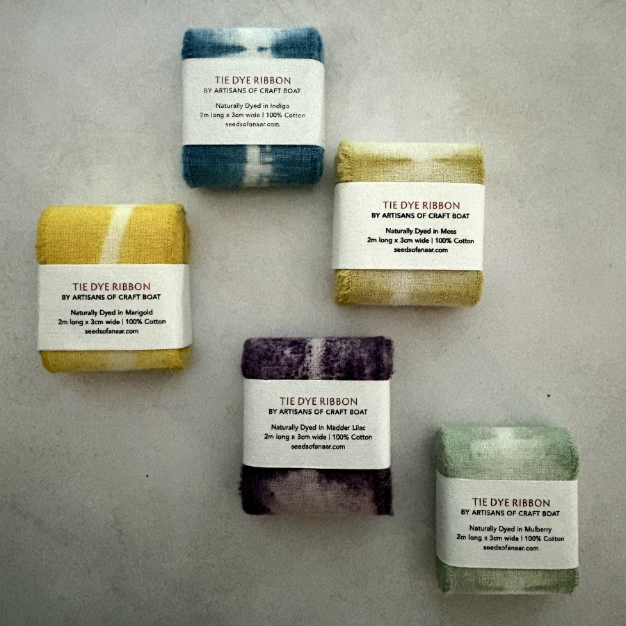 Natural Tie Dyed Cotton Ribbon Set: Multi-Color