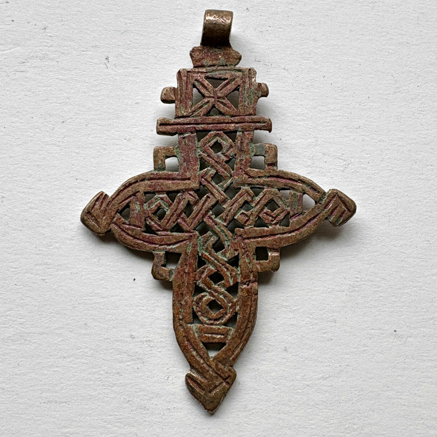 Ethiopian Coptic Cross Patinaed Copper Pendant