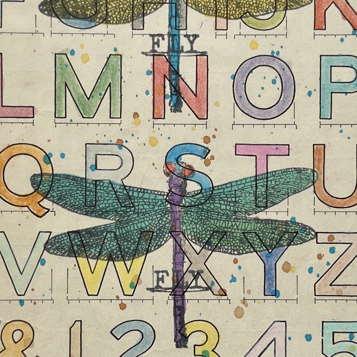 D is for Dragonfly: Original Mixed Media Art