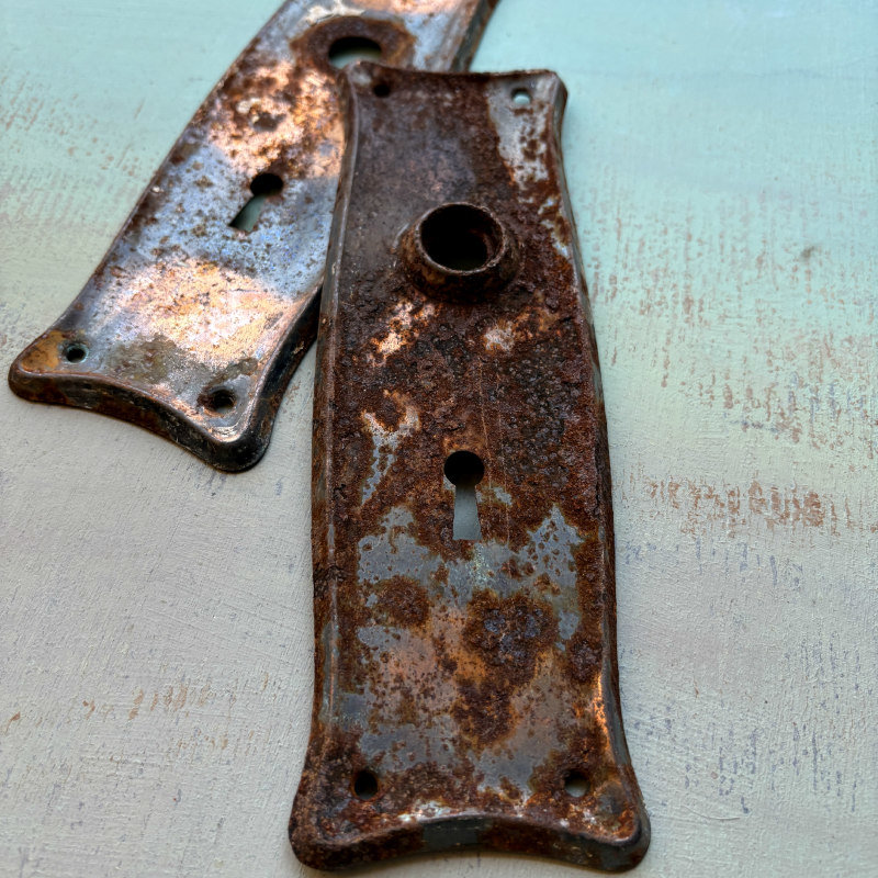 SOLD: Vintage Grungy Metal Door Plates: Pair