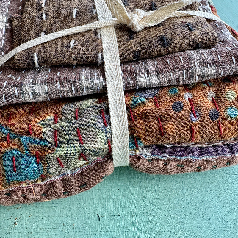 Kantha Stitch Large Scrap Bundle: Earth 1
