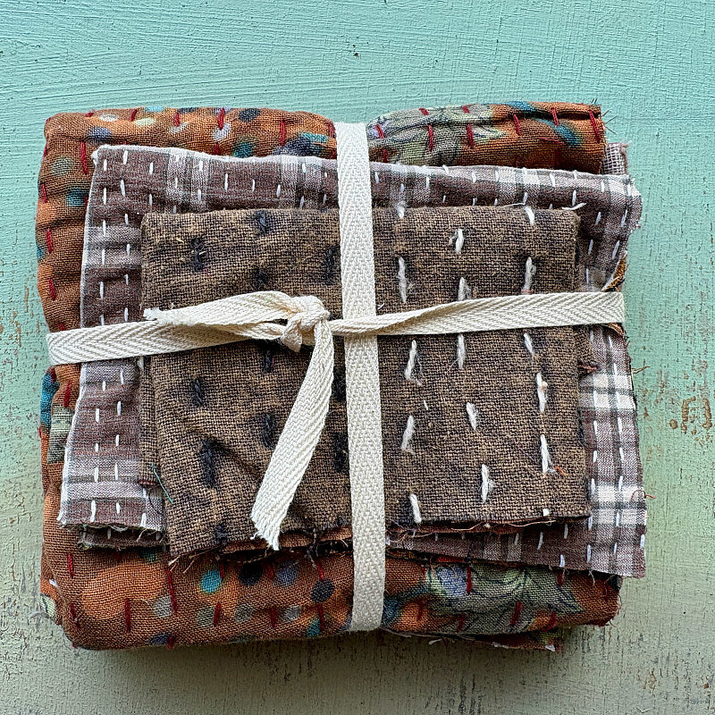 Kantha Stitch Large Scrap Bundle: Earth 1