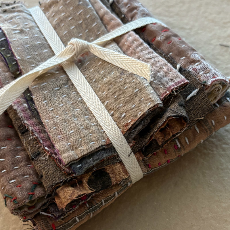 Kantha Stitch Large Scrap Bundle: Earth