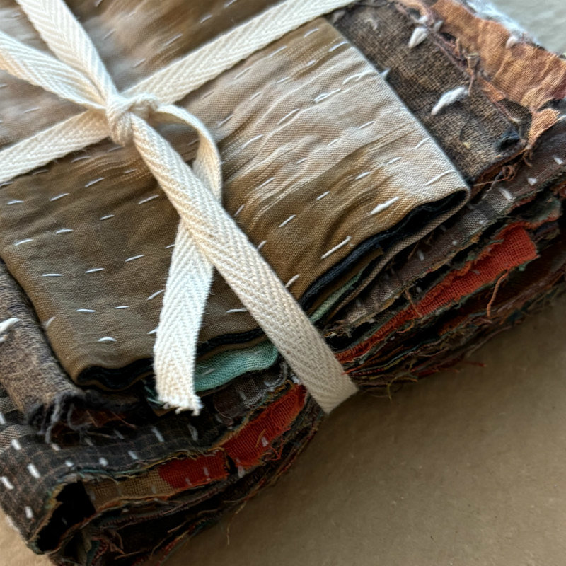 Kantha Stitch Large Scrap Bundle: Earth 3