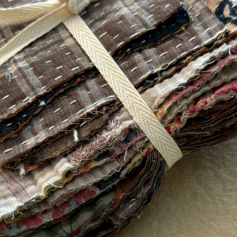 Kantha Stitch Large Scrap Bundle: Earth 4