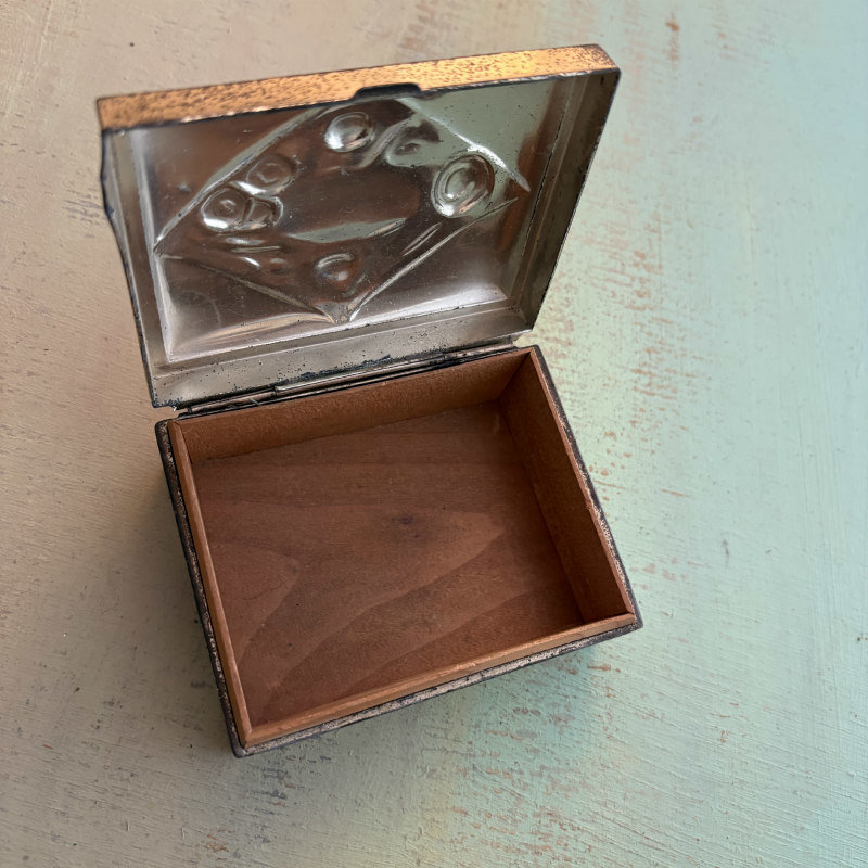 SOLD: Vintage Embossed Metal & Wood Box