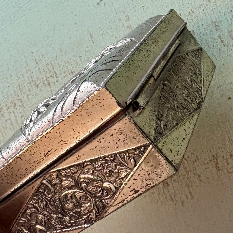SOLD: Vintage Embossed Metal & Wood Box