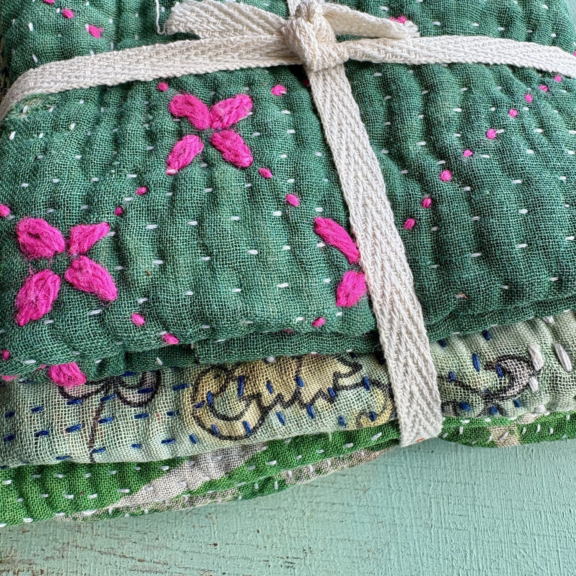 Kantha Stitch Large Scrap Bundle: Evergreen 2