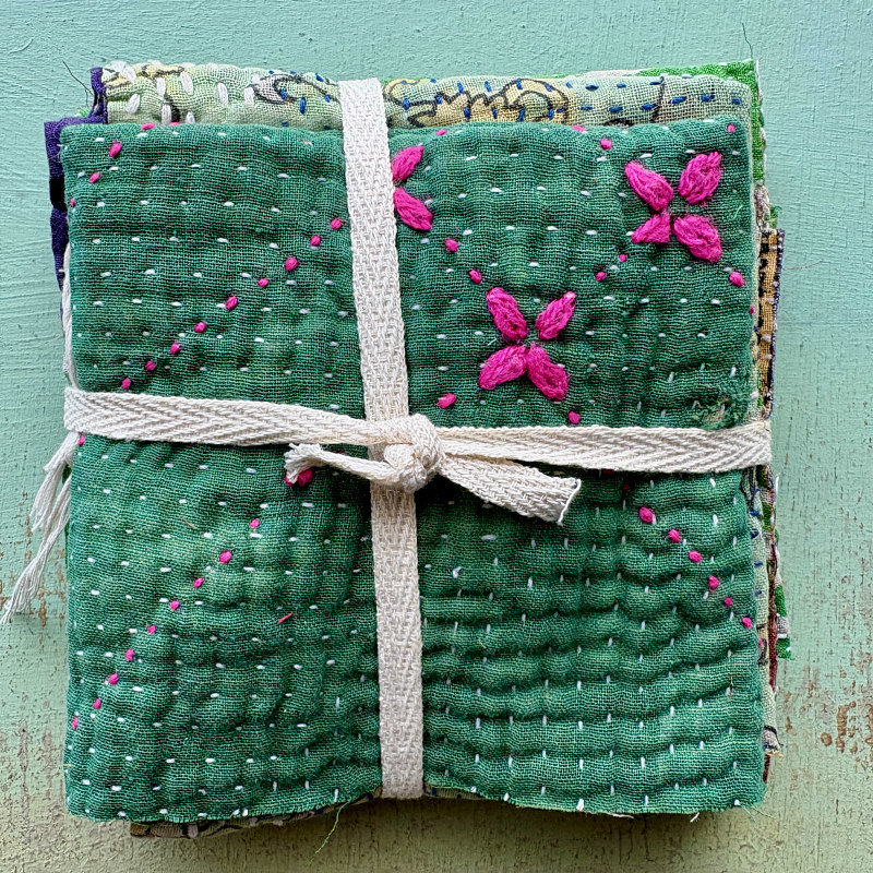 Kantha Stitch Large Scrap Bundle: Evergreen 2