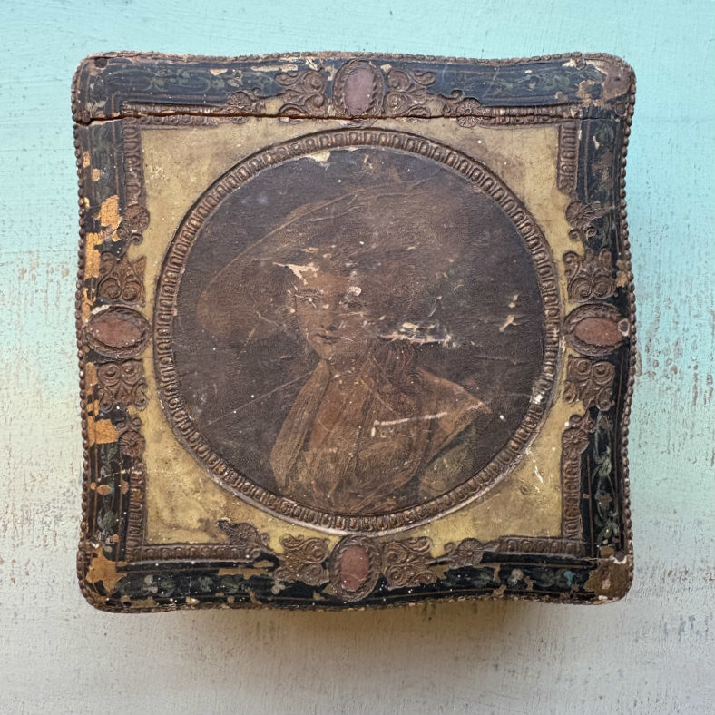 SOLD: Vintage Gold Wood Box with Portrait
