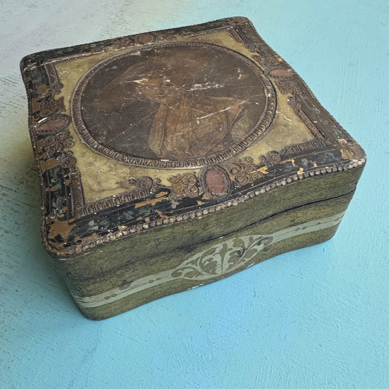 SOLD: Vintage Gold Wood Box with Portrait