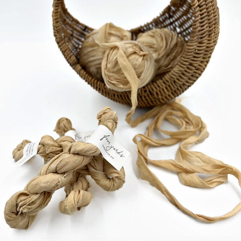 Farmette Plant-Dyed Sari Silk Ribbon: Camel
