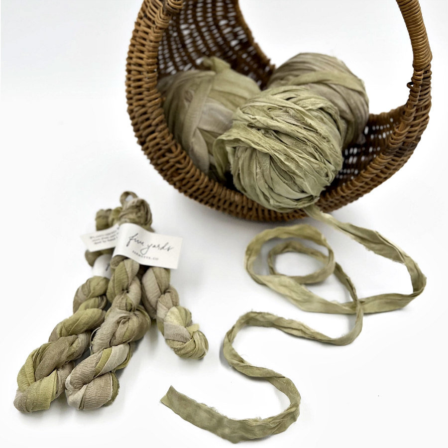 Farmette Plant-Dyed Sari Silk Ribbon: Pear